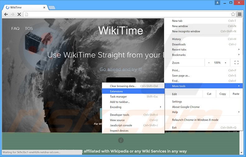 Remover os anúncios  WikiTime do Google Chrome passo 1
