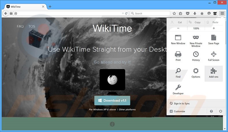 Remover os anúncios WikiTime do Mozilla Firefox passo 1