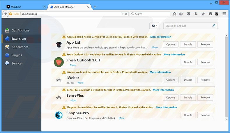 Remover os anúncios WikiTime do Mozilla Firefox passo 2