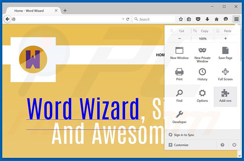 Removendo os anúncios WordWizard do Mozilla Firefox passo 1