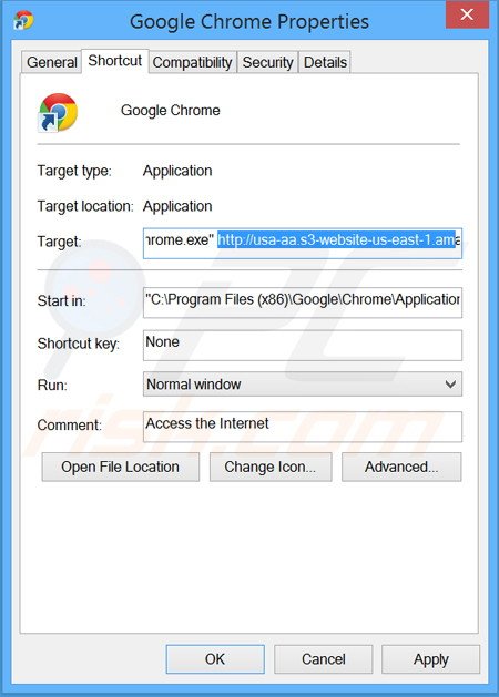 Remover o www-search.info do atalho do Google Chrome passo 2