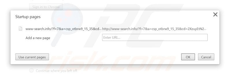 Remova a página inicial www-searching.info do Google Chrome