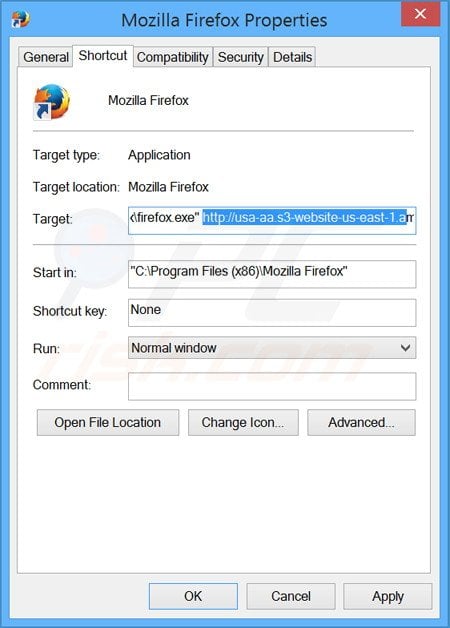 Remover o www-search.info do atalho do Mozilla Firefox passo 2
