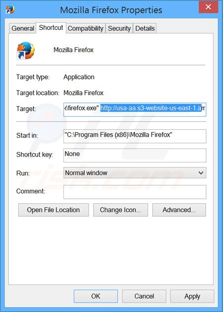 Remover o www-search.info do atalho do Mozilla Firefox passo 2