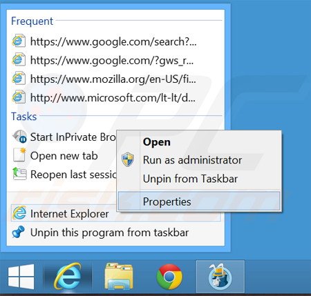 Remover o www-search.info do atalho do Internet Explorer passo 1