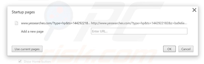 Remova a página inicial yessearches.com do Google Chrome