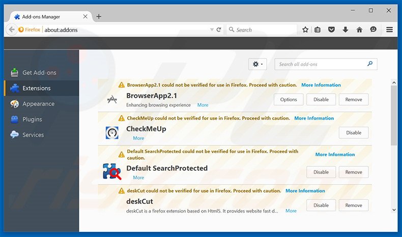 Removendo as extensões relacionadas a yessearches.com do Mozilla Firefox