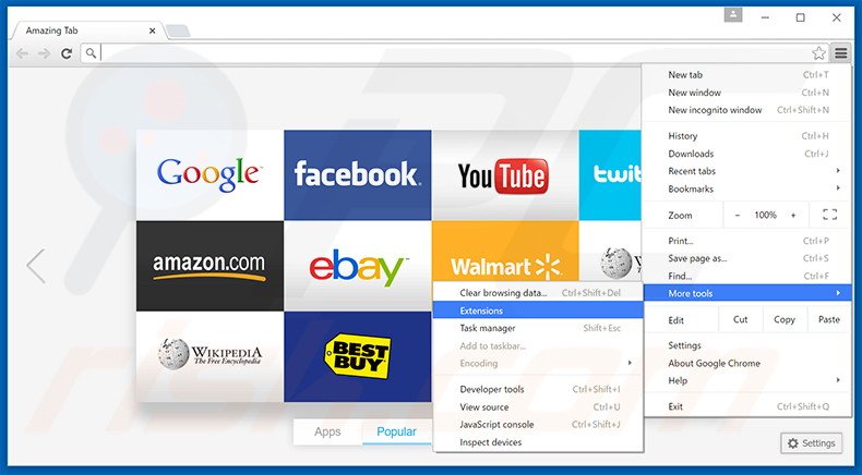 Removendo os anúncios AmazingTab do Google Chrome passo 1