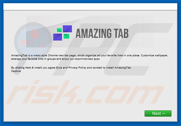 Configuração da instalação oficial do adware AmazingTab