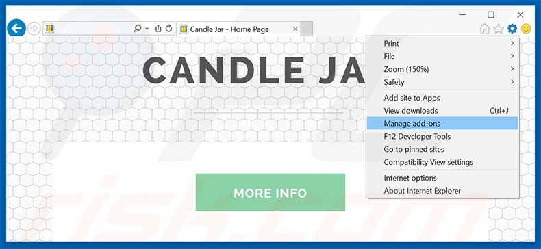 Removendo os anúncios Candle Jar do Internet Explorer passo 1
