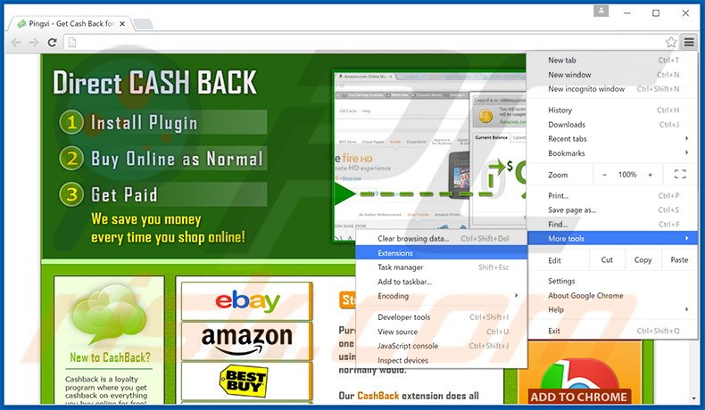 Removendo os anúncios CashBack do Google Chrome passo 1