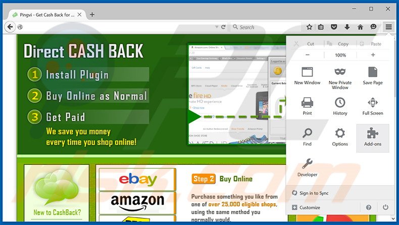 Removendo os anúncios CashBack do Mozilla Firefox passo 1