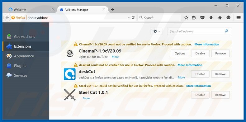 Removendo os anúncios CashBack do Mozilla Firefox passo 2