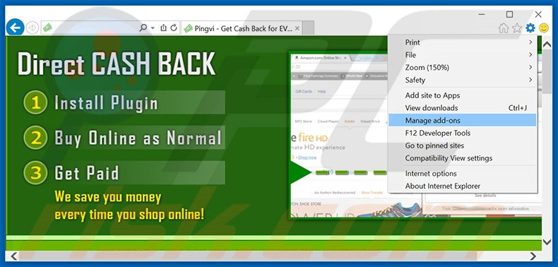 Removendo os anúncios CashBack do Internet Explorer passo 1