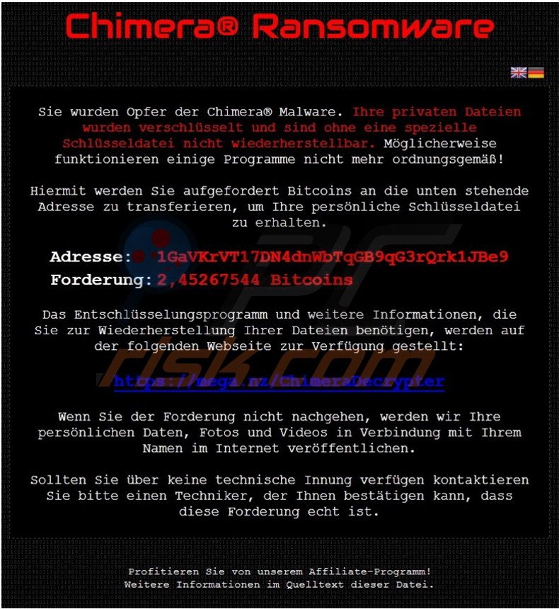 Instruções de desencriptação do Chimera