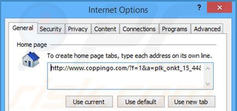 Removendo a página inicial coppingo.com do Internet Explorer