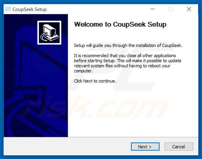 Configuração do instalador do adware coupseek