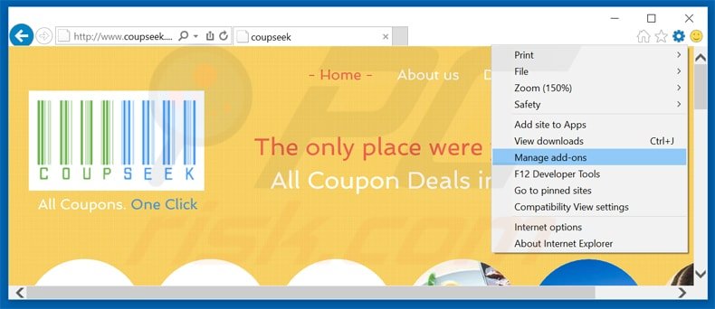 Removendo os anúncios CoupSeek  do Internet Explorer passo 1