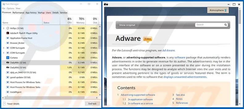 Aplicação de tipo adware fraudulento DailyWiki