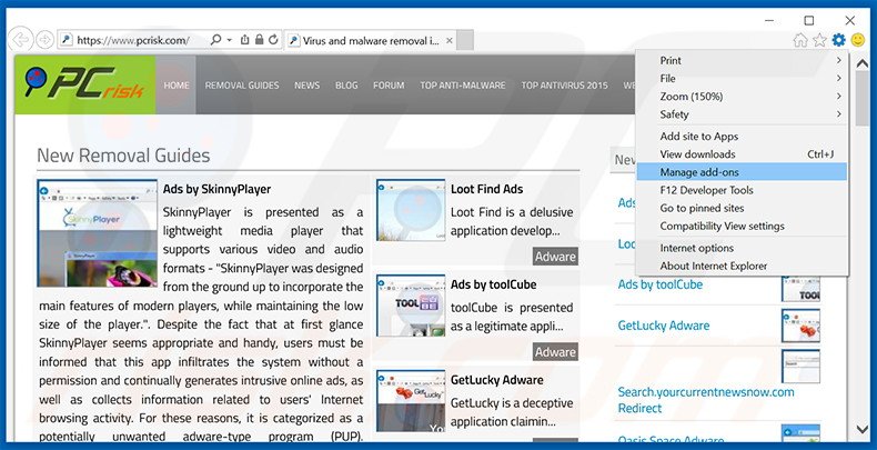 Removendo os anúncios DailyWiki do Internet Explorer passo 1