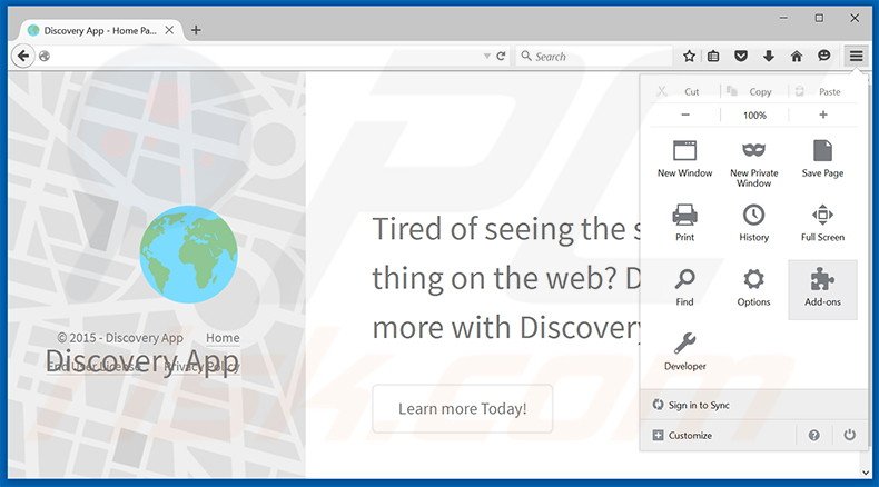 Removendo os anúncios Discovery App do Mozilla Firefox passo 1