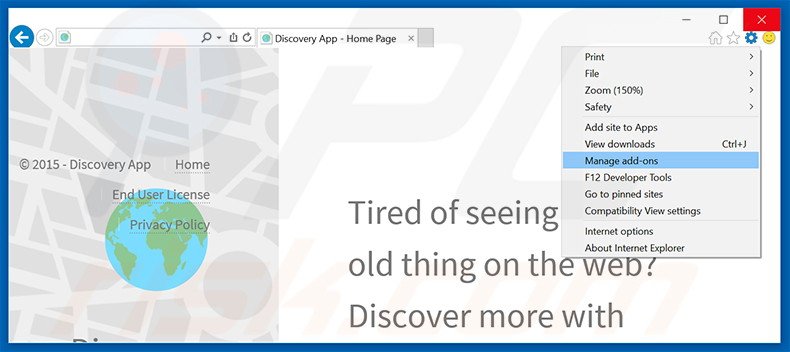 Removendo os anúncios Discover App do Internet Explorer passo 1
