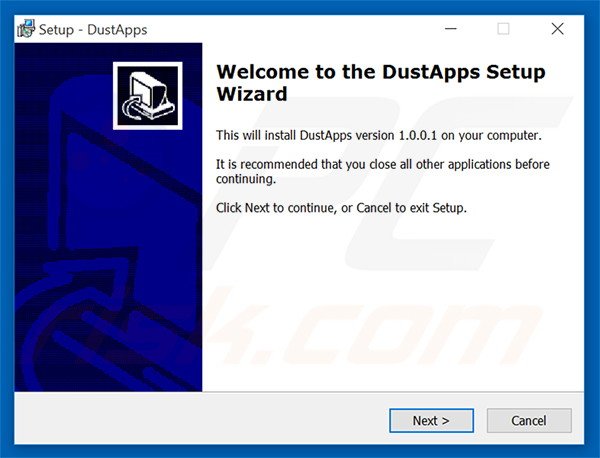 Configuração do instalador de adware DustApps