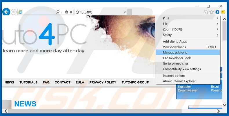 Removendo os anúncios eFast Browser do Internet Explorer passo 1