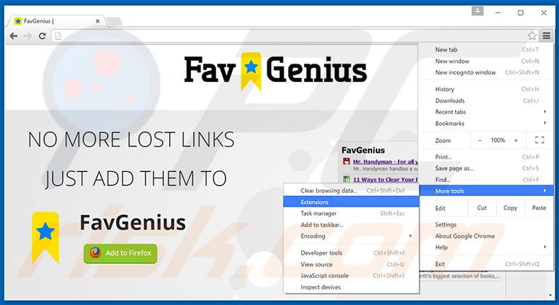 Removendo os anúncios FavGenius do Google Chrome passo 1