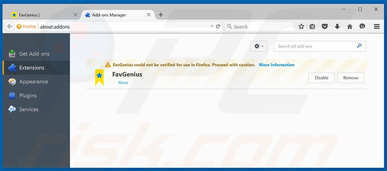 Removendo os anúncios FavGenius do Mozilla Firefox passo 2