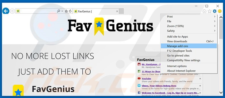 Removendo os anúncios FavGenius do Internet Explorer passo 1