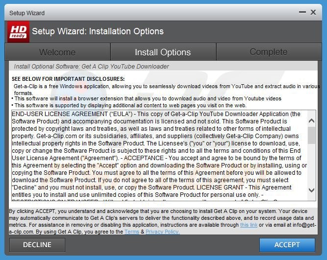 instalador fraudulento do adware get-a-clip