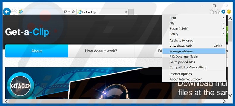 Removendo os anúncios Get-a-Clip do Internet Explorer passo 1