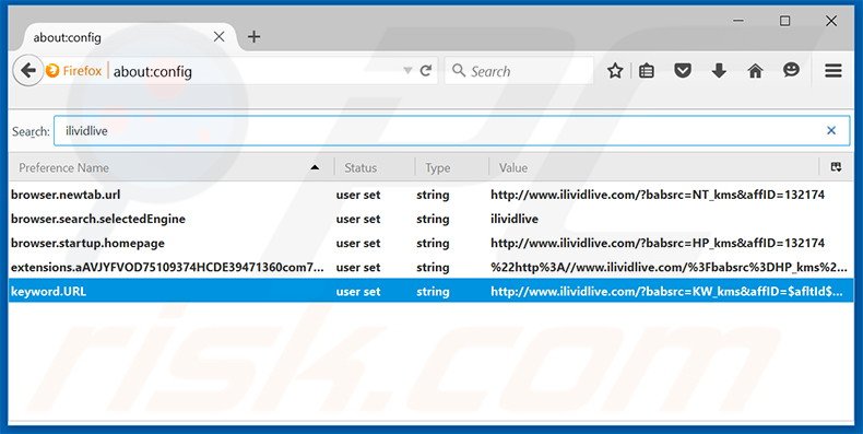 Remover a página inicial ilividlive.com e motor de busca padrão do Mozilla Firefox