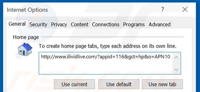 Removendo a página inicial ilividlive.com do Internet Explorer