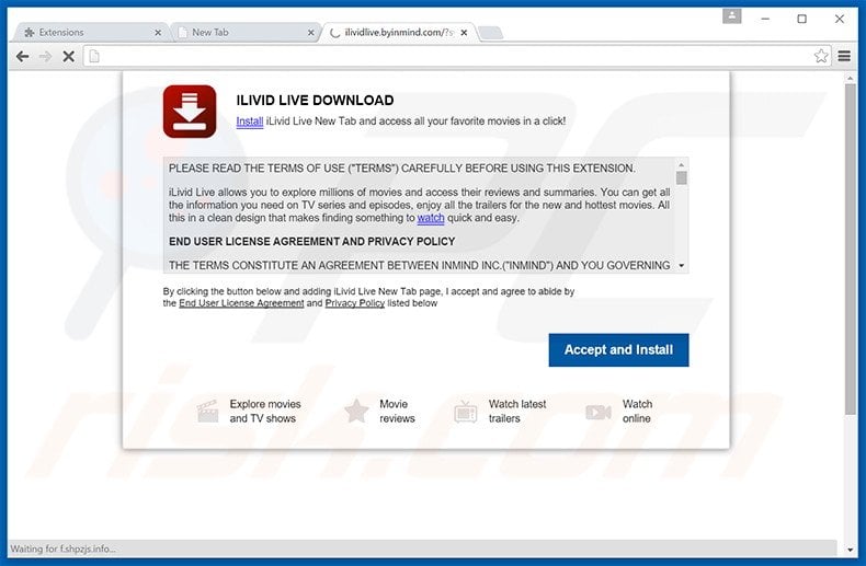 Website usado para promover o sequestrador de navegador ilividlive.com