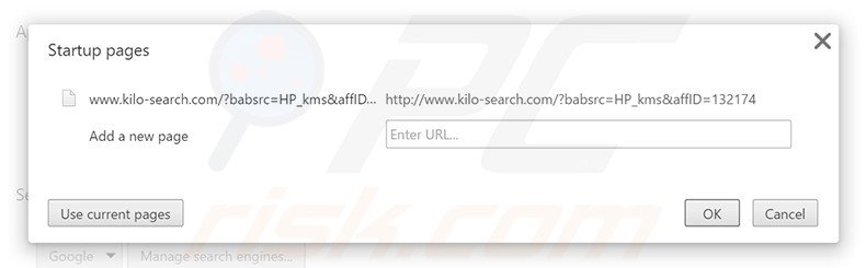 Removendo a página inicial kilo-search.com do Google Chrome