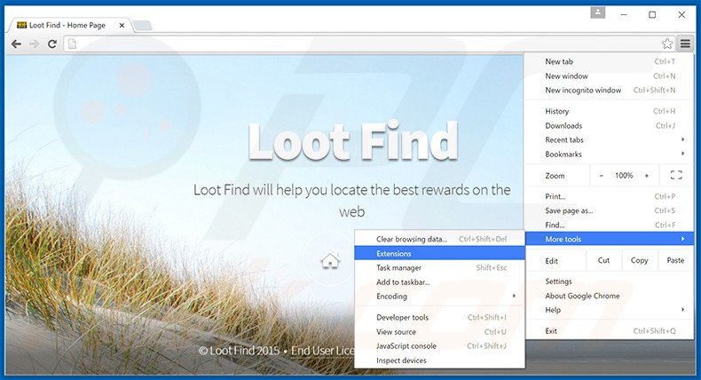 Removendo os anúncios Loot Find do Google Chrome passo 1