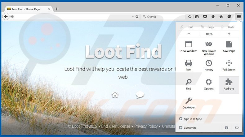 Removendo os anúncios Loot Find do Mozilla Firefox passo 1