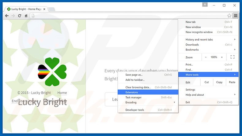 Removendo os anúncios Lucky Bright do Google Chrome passo 1