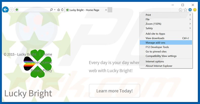 Removendo os anúncios Lucky Bright do Internet Explorer passo 1