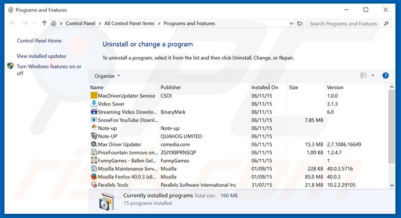 Desinstalar o adware Lucky Bright via Painel de Controlo