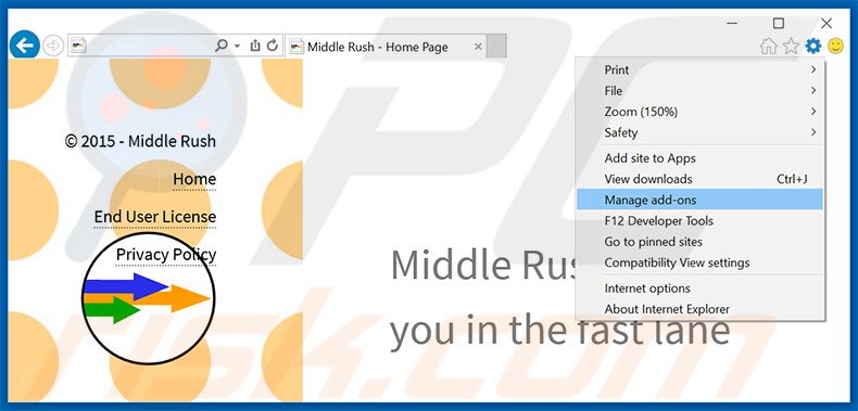 Removendo os anúncios Middle Rush do Internet Explorer passo 1