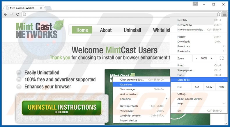 Removendo os anúncios Mint Cast Networks do Google Chrome passo 1