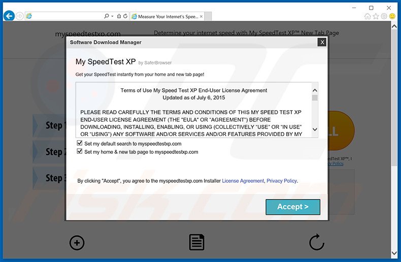 Website usado para promover o sequestrador de navegador My SpeedTest XP