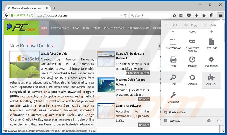 Removendo os anúncios Olcinium Browser do Mozilla Firefox passo 1