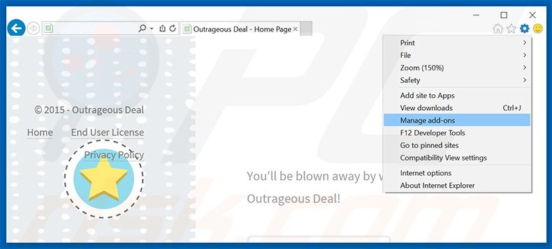 Removendo os anúncios Outrageous Deal do Internet Explorer passo 1