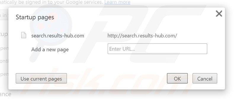 Remova a página inicial search.results-hub.com do Google Chrome