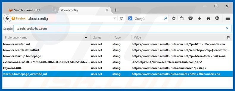 Remover a página inicial search.results-hub.com e motor de busca padrão do Mozilla Firefox