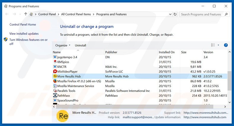 desinstalar o sequestrador de navegador search.results-hub.com via Painel de Controlo